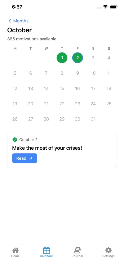 Calendar of the 366 days with reading progress