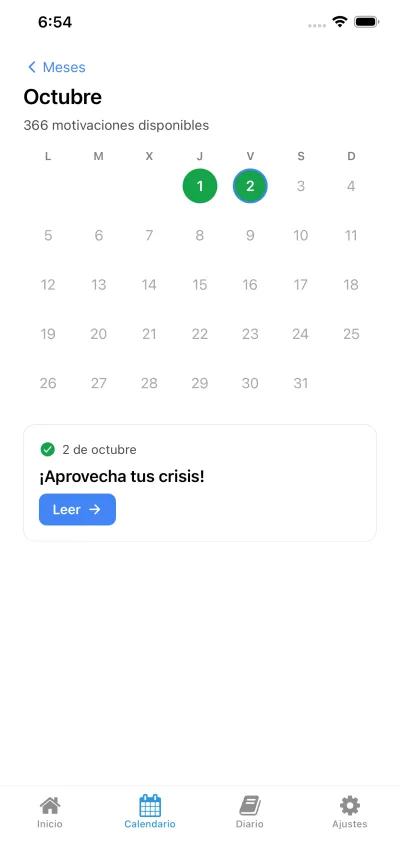 Calendario de los 366 días con el progreso de lectura