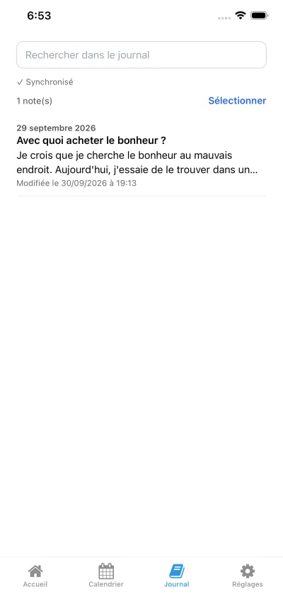 Journal personnel avec une note